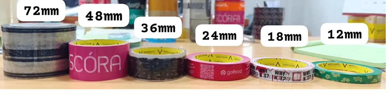 Lakban custom printing tersedia lebar 12mm sampai 72mm